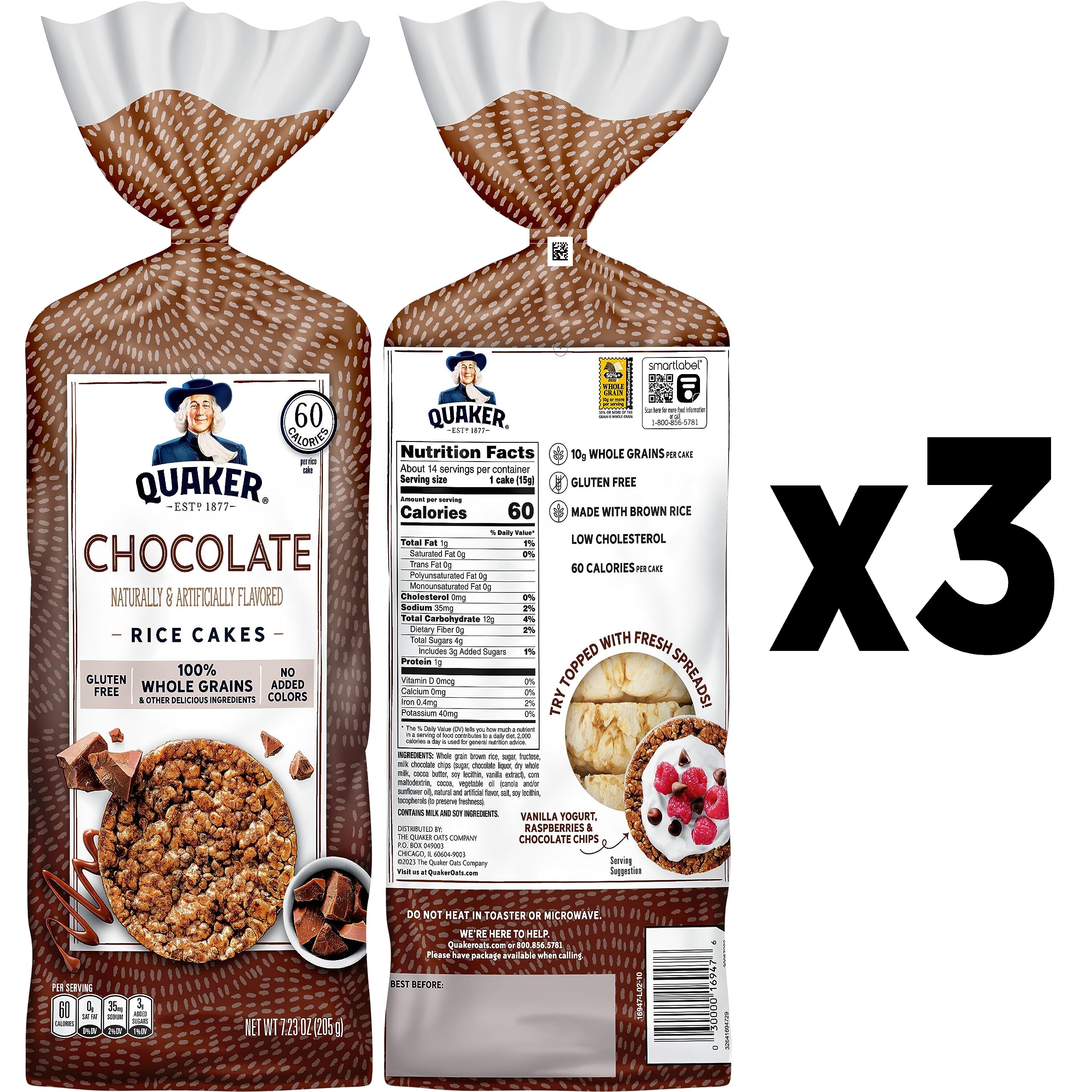 Quaker Large Rice Cakes Chocolate peanut butter topping setup highlights snack versatility