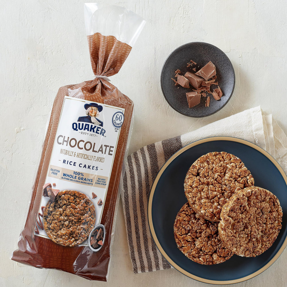 Quaker Large Rice Cakes Chocolate plain serving on plate for light grazing