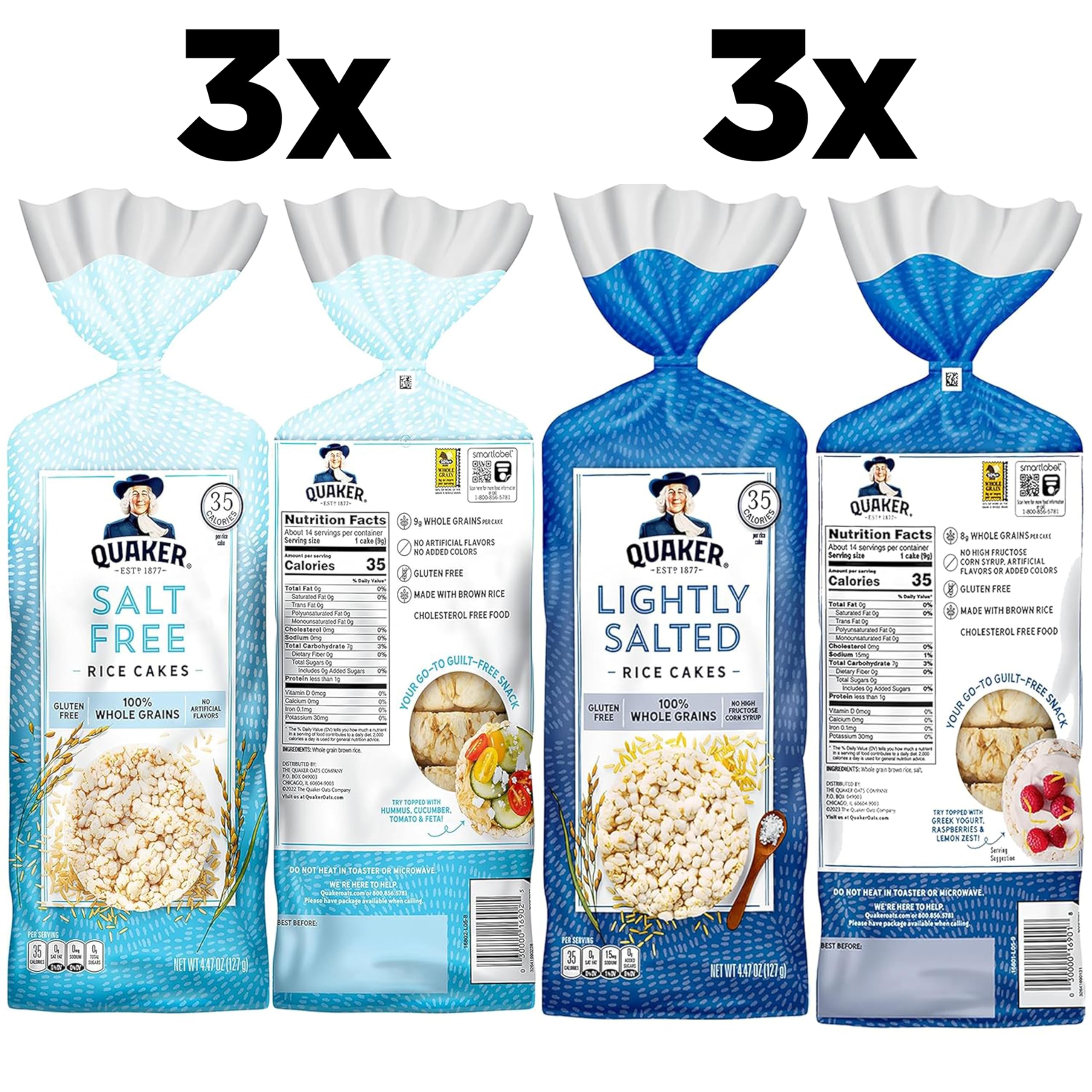 Quaker Large Rice Cakes lightly salted with gentle crunch for snacking.