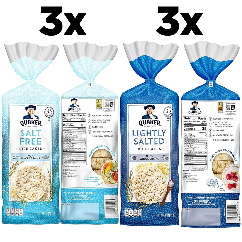 Quaker Large Rice Cakes lightly salted with gentle crunch for snacking.