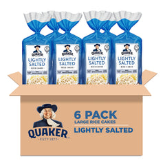 Quaker Large Rice Cakes lightly salted on front of pack, ideal base for toppings