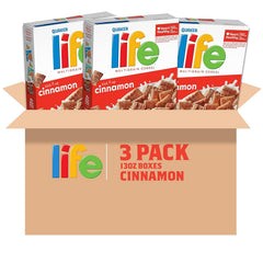 Quaker Life Multigrain Cinnamon box back highlights nutrition.