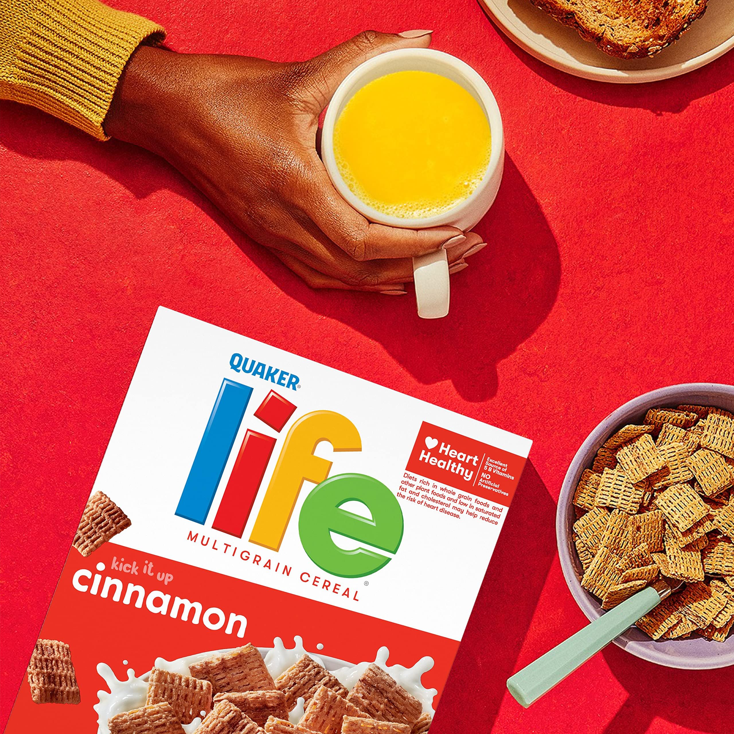Kitchenscape with Quaker Life Multigrain Cinnamon boxes on counter.