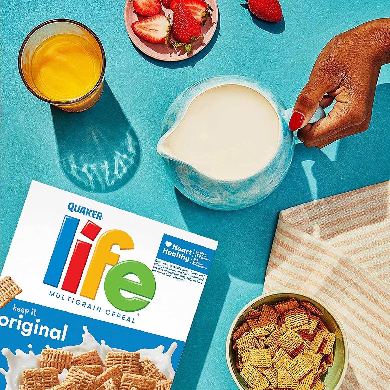 Quaker Life Original cereal vitamin icons highlighting B vitamins.