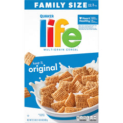 Quaker Life Original cereal bowl with milk during breakfast.