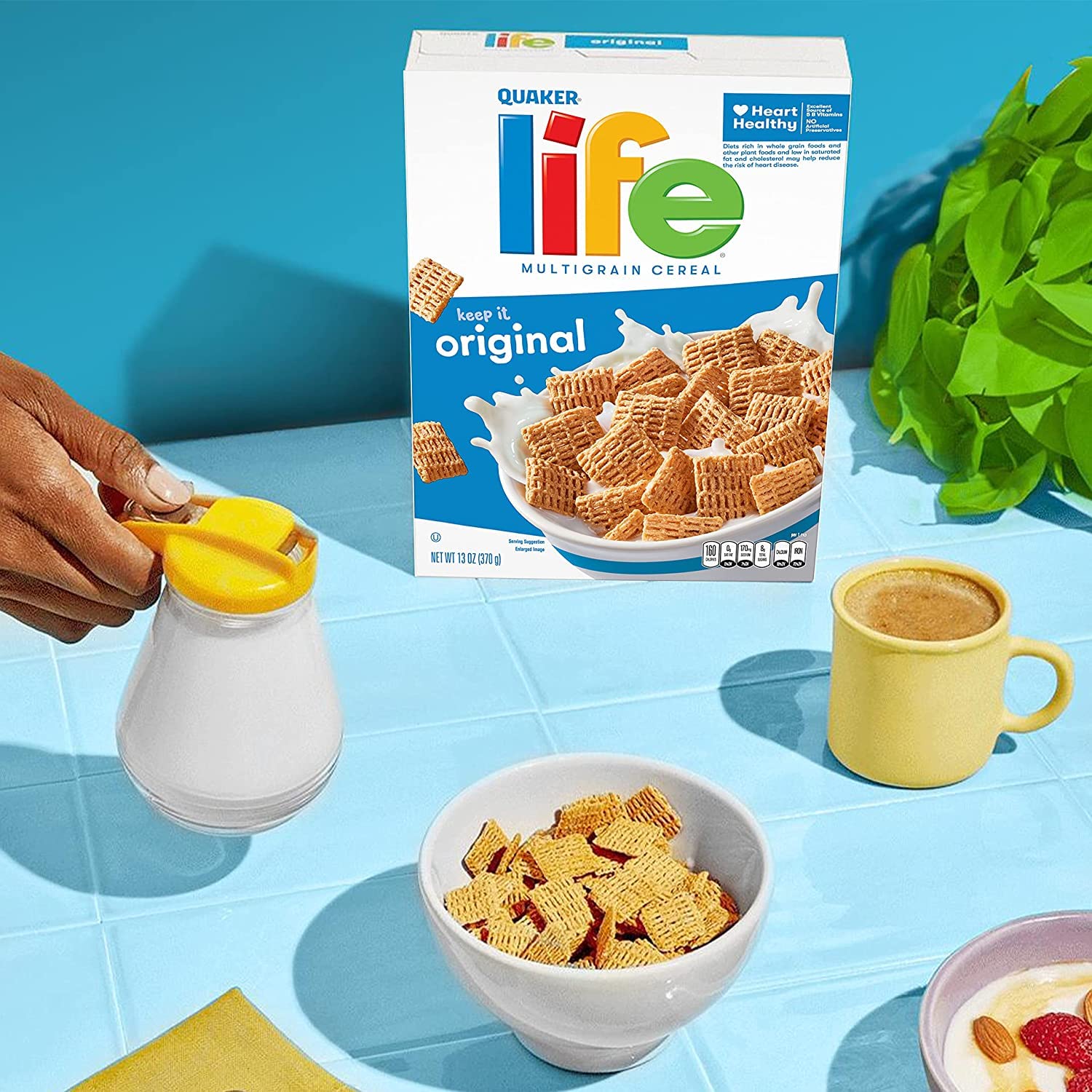 Quaker Life Original cereal whole grains texture close-up.