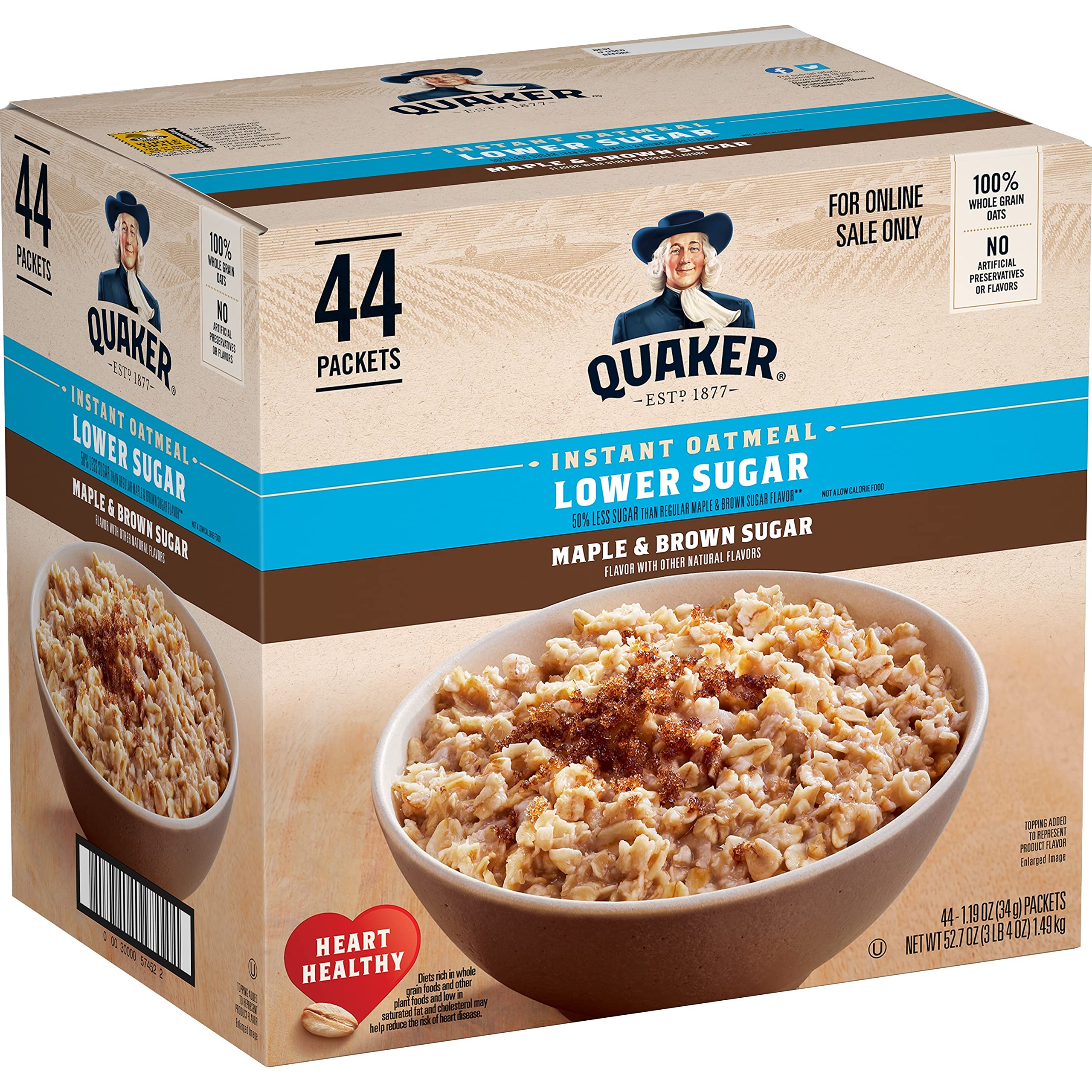 Quaker Lower Sugar Maple & Brown Sugar packets for quick breakfasts