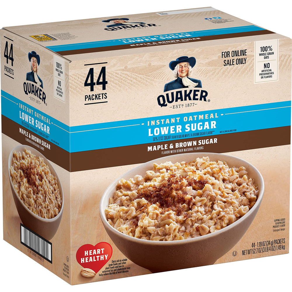 Quaker Lower Sugar Maple & Brown Sugar packets for quick breakfasts