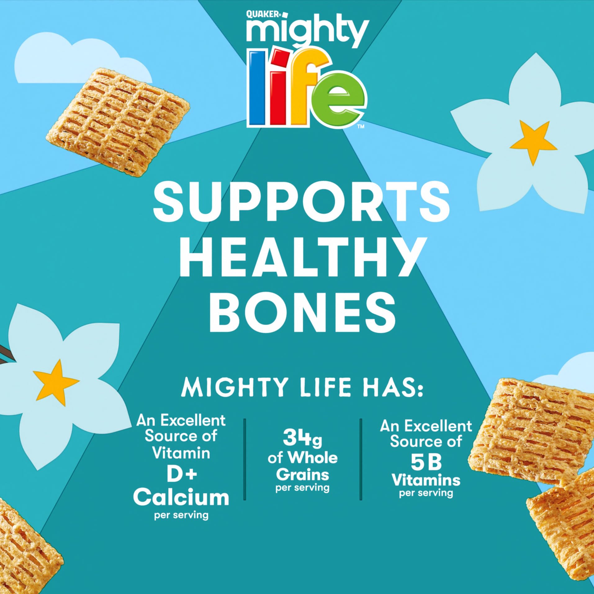 Quaker Mighty Life cereal family breakfast setup with bowls
