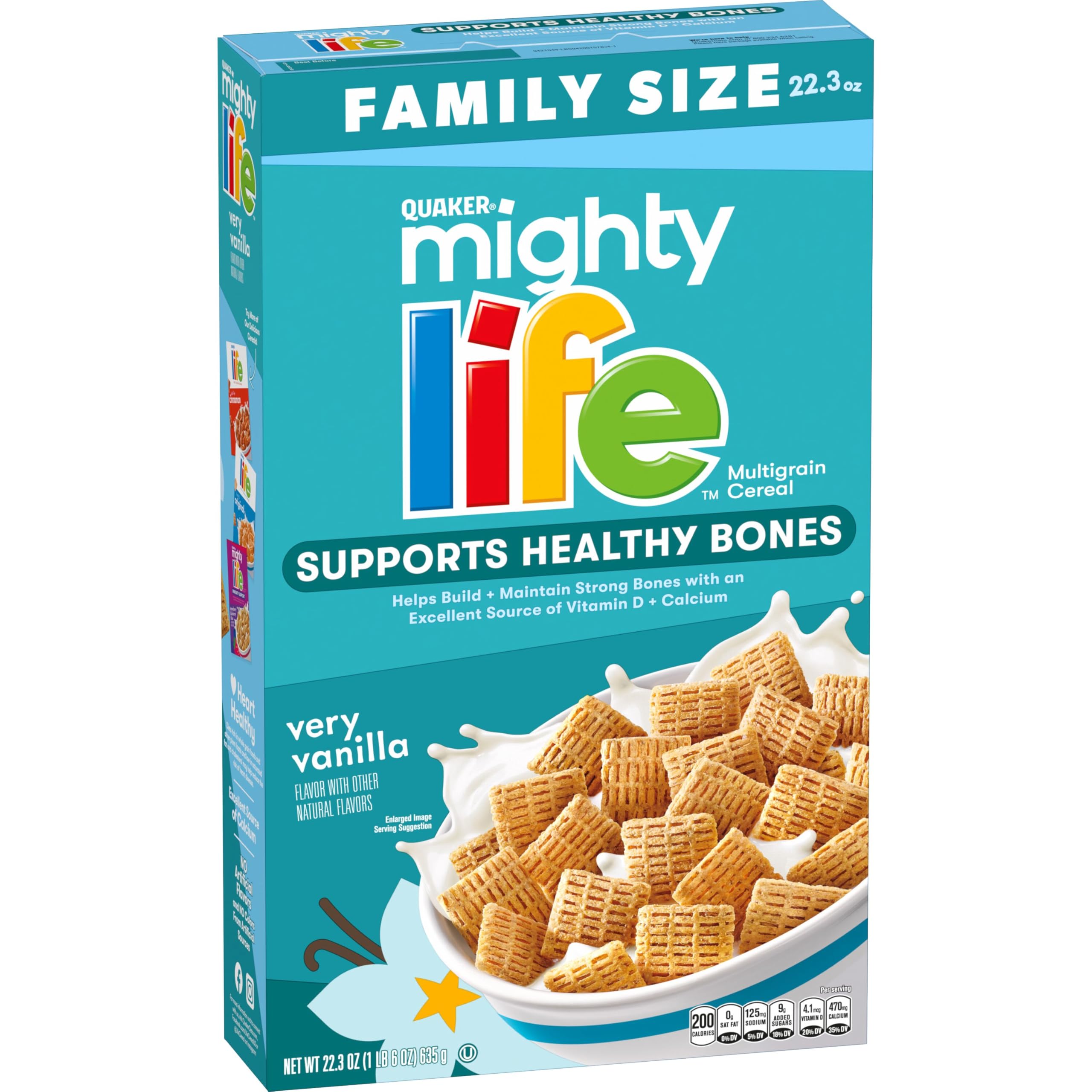 Quaker Mighty Life Multigrain Cereal Vanilla bowl showing wholesome grains