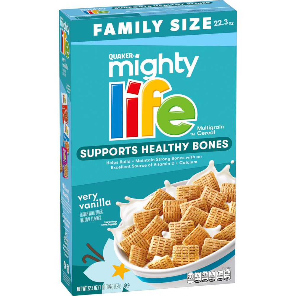 Quaker Mighty Life Multigrain Cereal Vanilla bowl showing wholesome grains