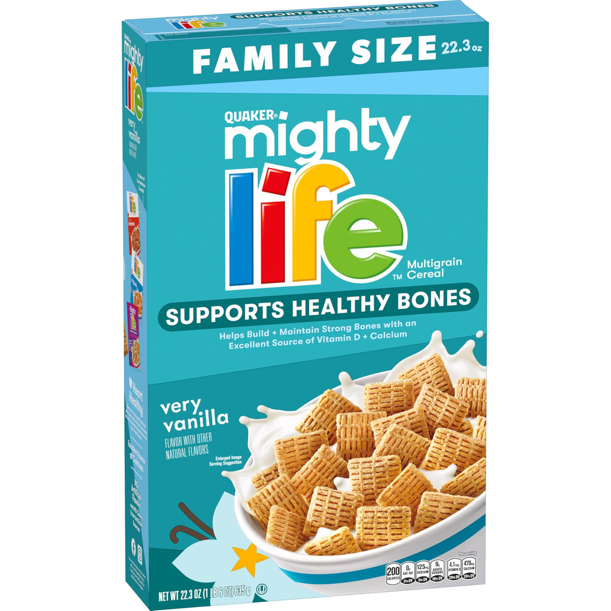 Quaker Mighty Life Multigrain Cereal Vanilla bowl showing wholesome grains