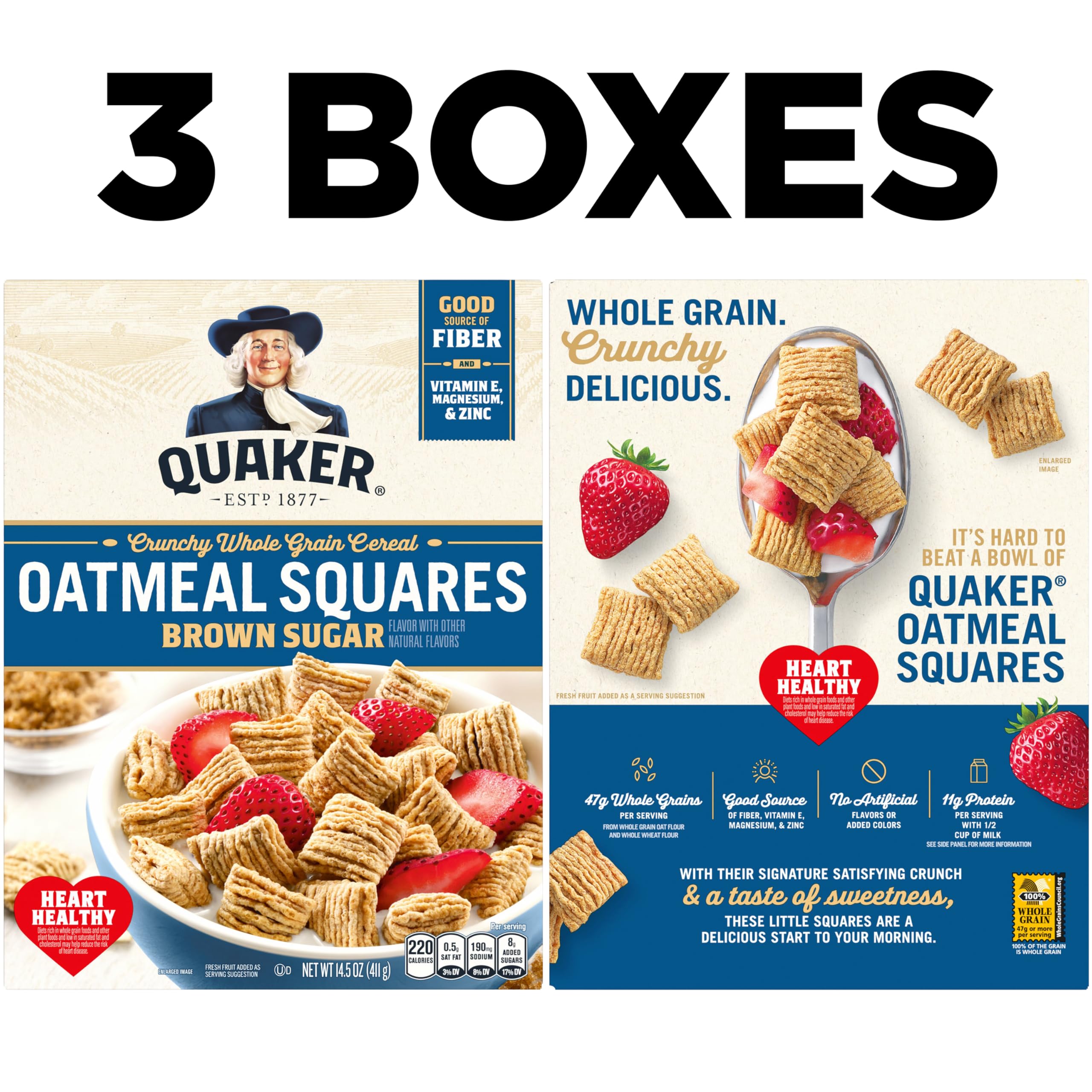 Close-up of Quaker Oatmeal Squares with brown sugar crunch.