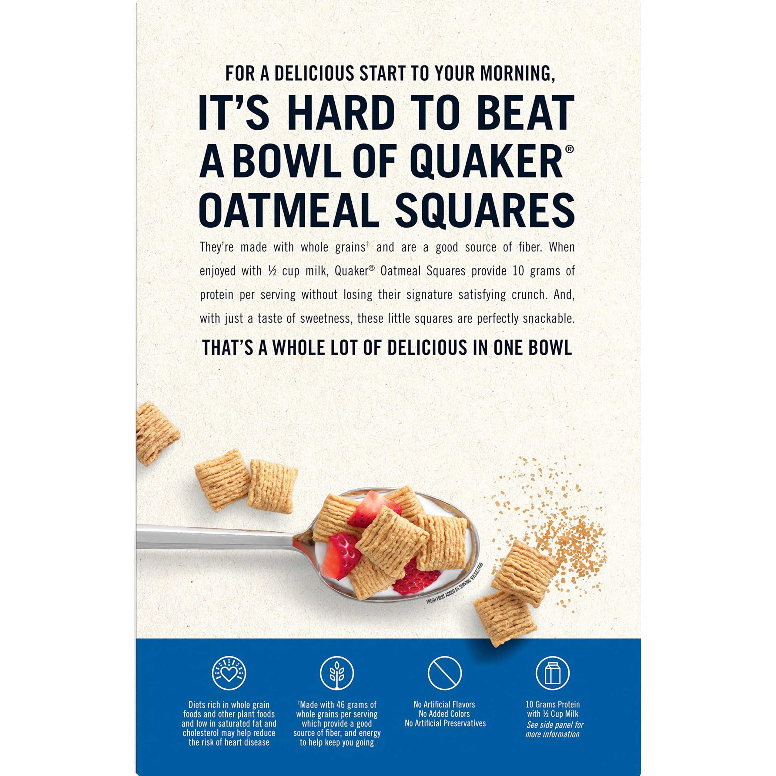 Close-up of Quaker Oatmeal Squares crunchy squares with brown sugar sweetness.