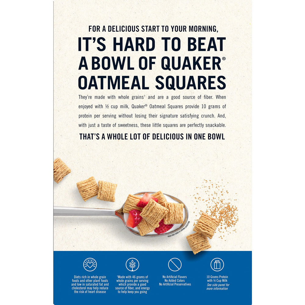 Close-up of Quaker Oatmeal Squares crunchy squares with brown sugar sweetness.