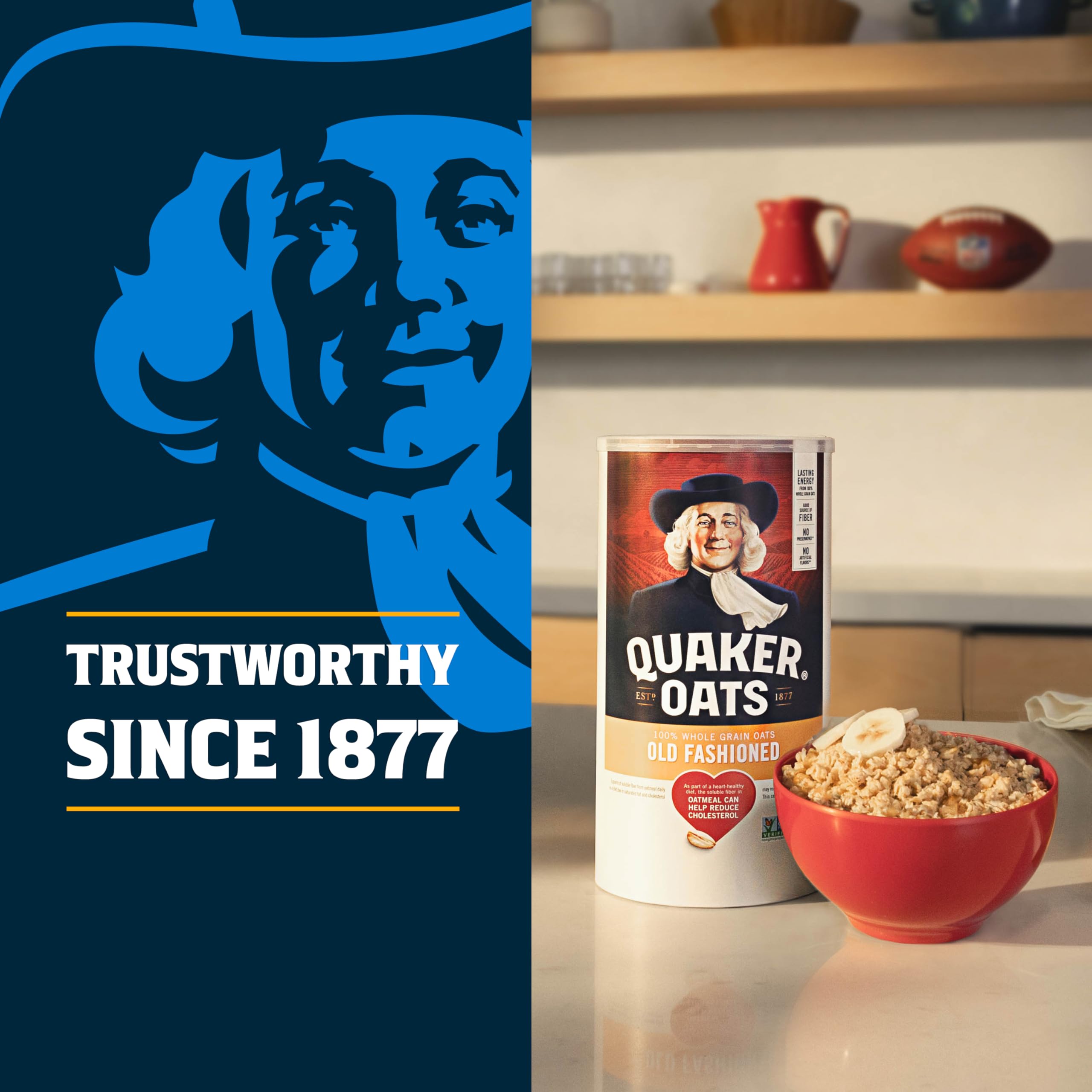 Quaker Oats topped with fruit and nuts for a hearty breakfast
