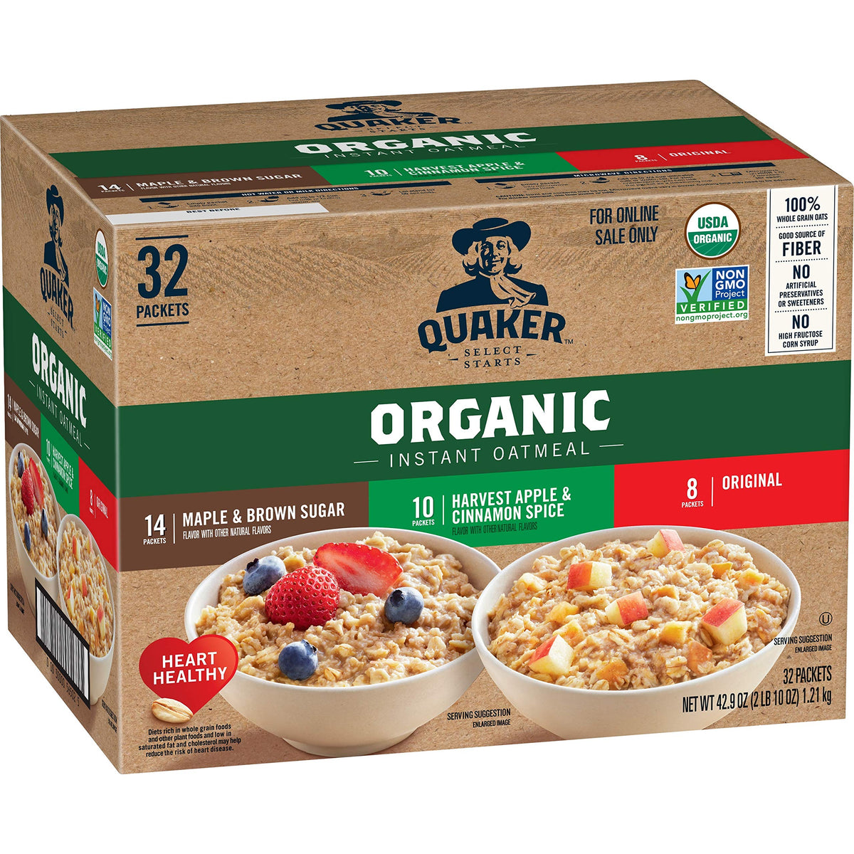 Quaker Organic Instant Oatmeal packaging for quick, organic breakfasts