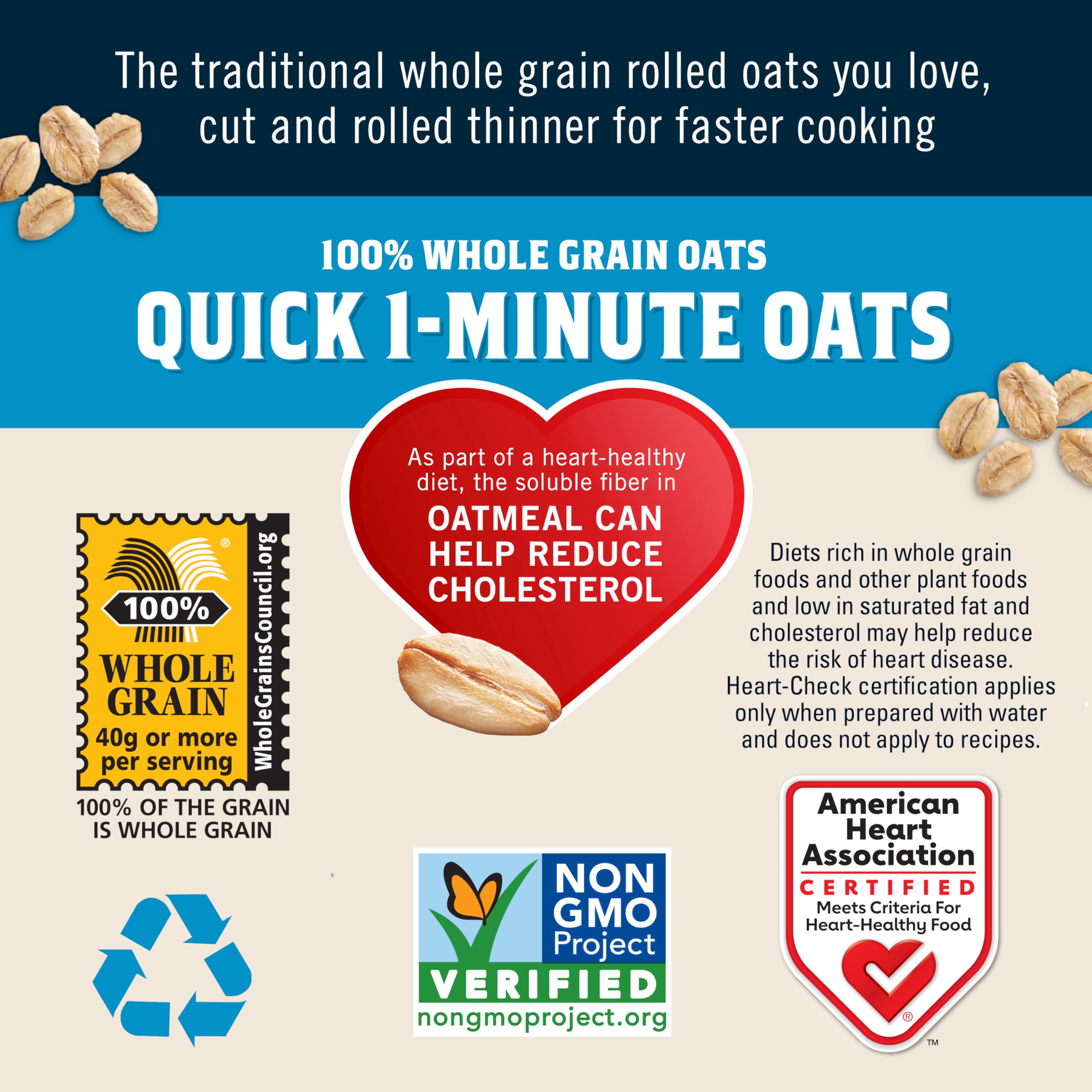 Quaker Organic Quick Cook Oatmeal packaging shown emphasizing USDA Organic certification.