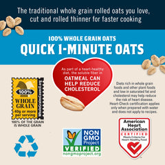 Quaker Organic Quick Cook Oatmeal packaging shown emphasizing USDA Organic certification.