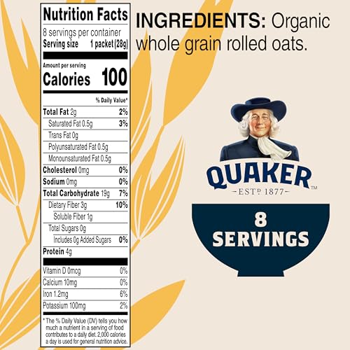 Quaker Organic Regular Oatmeal bowl steaming, ready morning meal