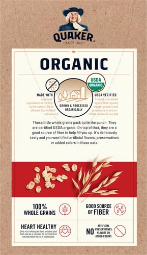 Quaker Organic Regular Oatmeal oats label showing organic whole grains