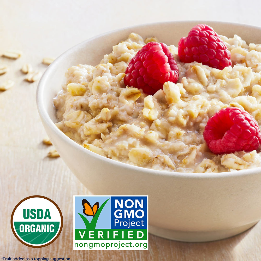 Quaker Organic Regular Oatmeal served with fruit and nuts