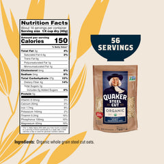 Quaker Organic steel cut oats with USDA organic label for clean ingredients.