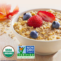 Quaker organic whole grain oats highlighting fiber-rich mornings