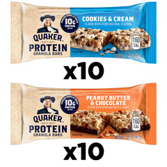 Quaker cookies-and-cream bar image highlighting flavor variety.