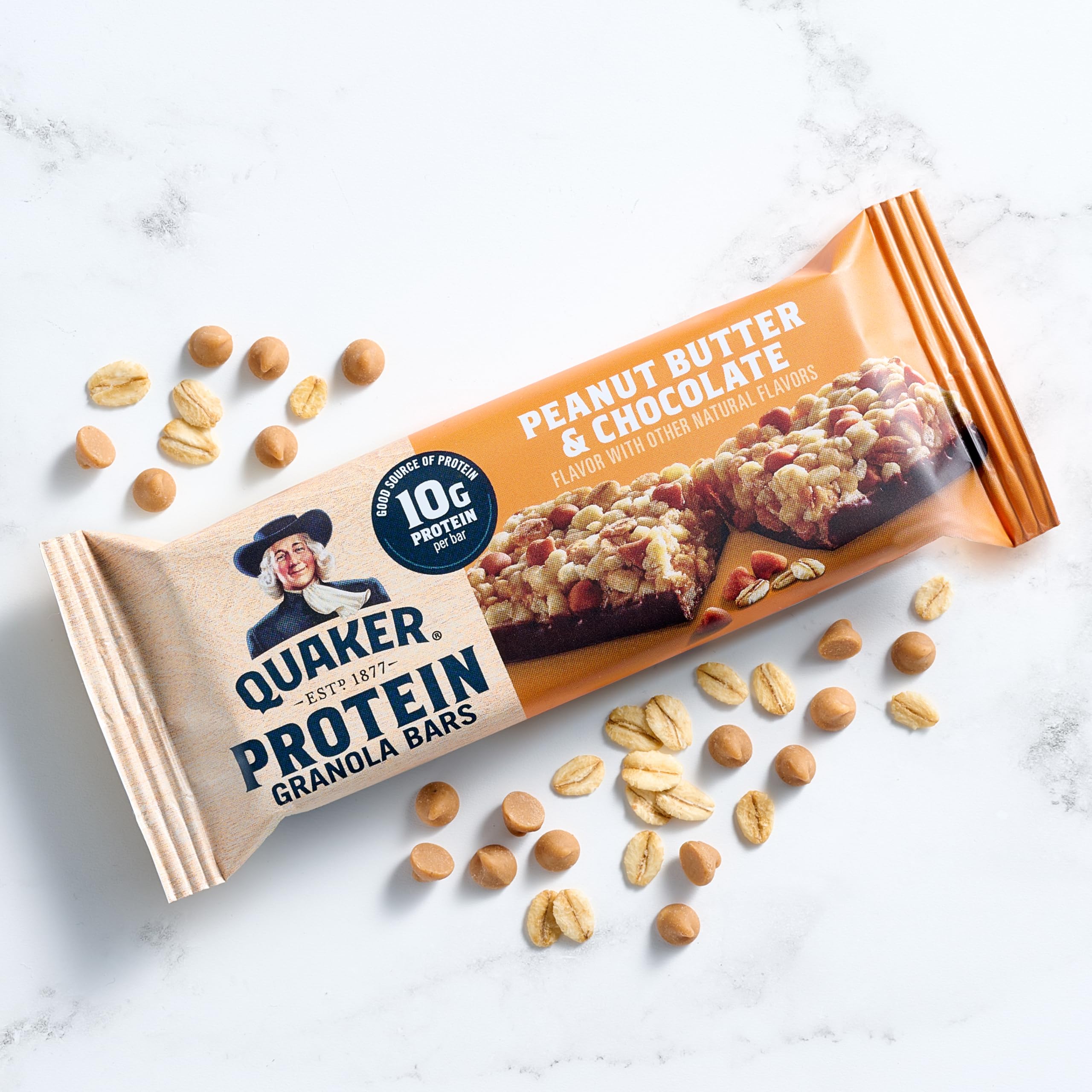 Quaker Protein Granola Bars on-the-go snack setup for busy days.