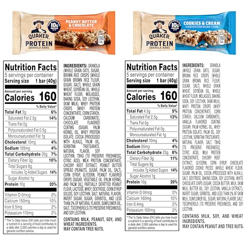 Quaker Protein Granola Bars peanut butter chocolate bar close-up showing protein boost.