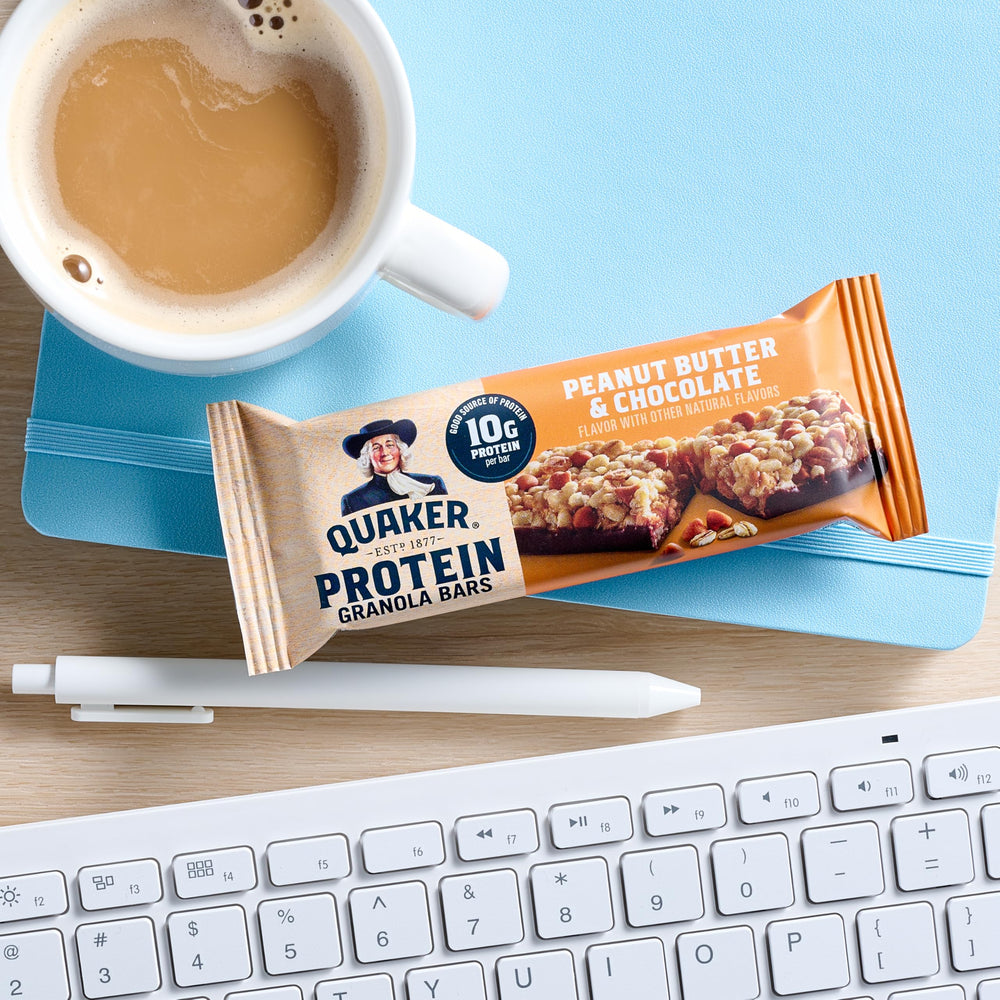 Quaker Protein Granola Bars serving idea with bars ready to enjoy.