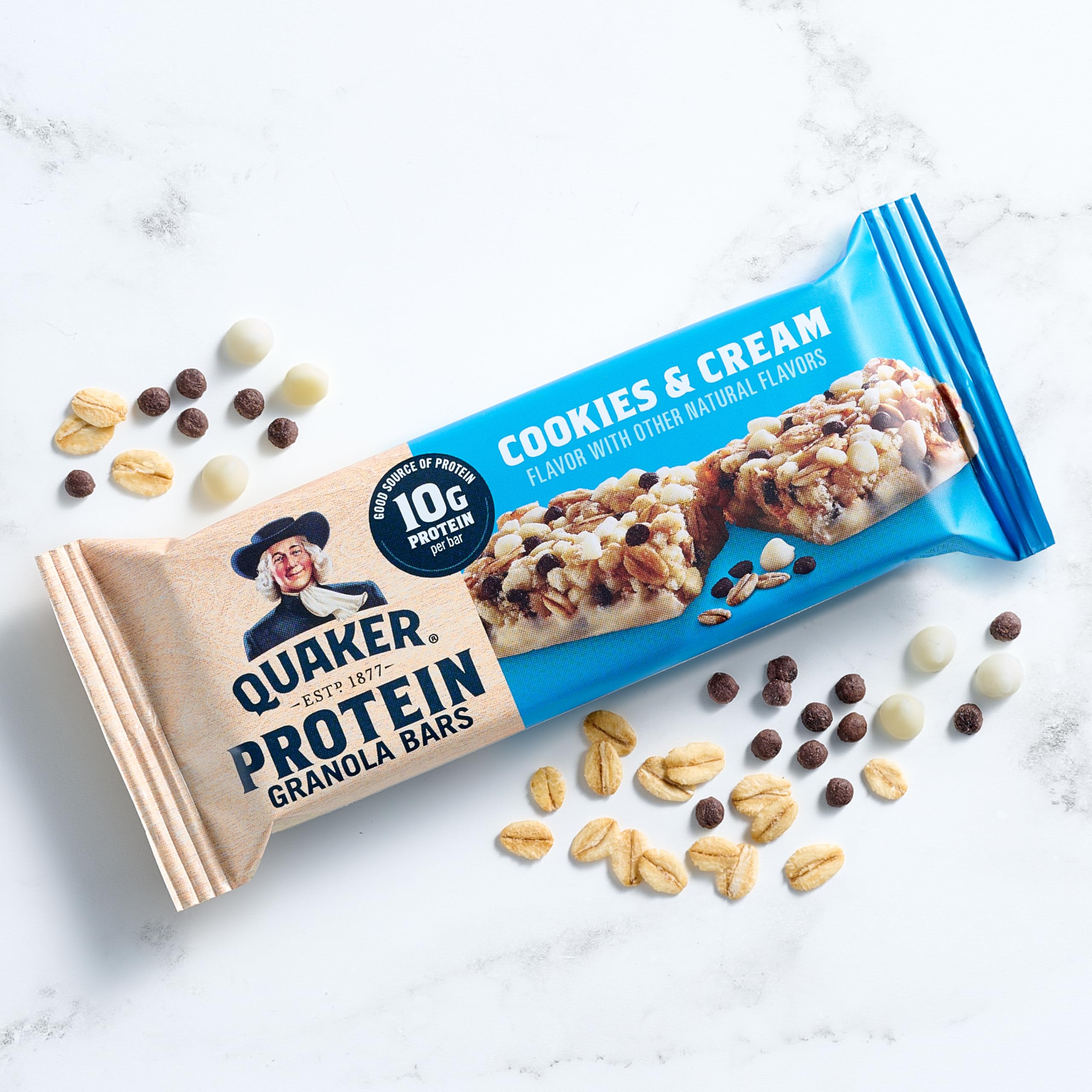 Quaker Protein Granola Bars whey protein crisps detail highlighting texture.