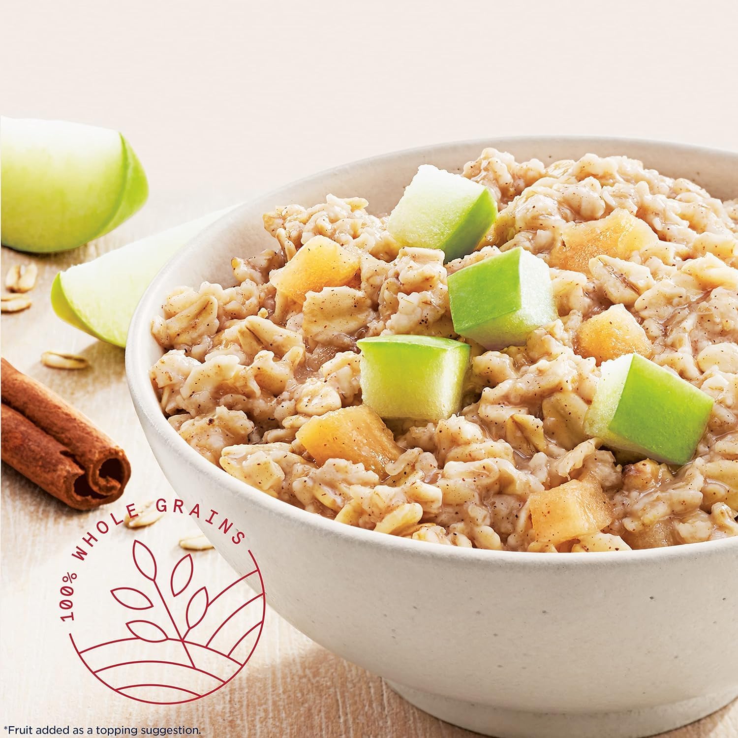 Quaker Protein Instant Oatmeal Apple Cinnamon package on the go.