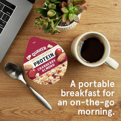 Quaker Protein Instant Oatmeal Cups Cranberry Almond ingredients and cranberries.
