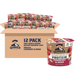 Quaker Protein Instant Oatmeal Cups Cranberry Almond served for quick on-the-go breakfast.