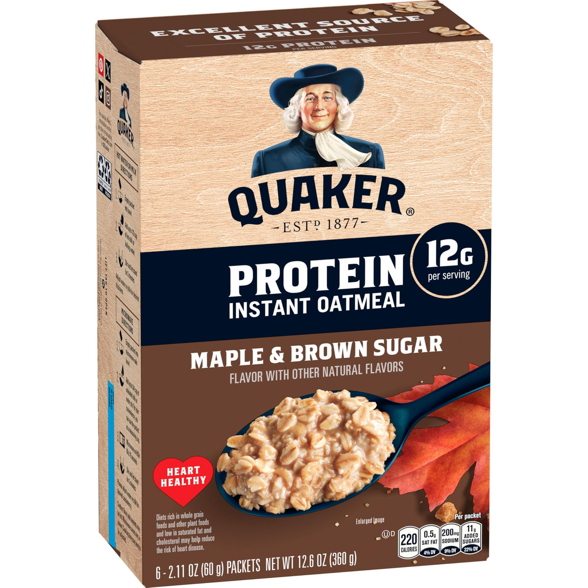Quaker Protein Instant Oatmeal Maple Brown Sugar pack – convenient protein-packed breakfast option