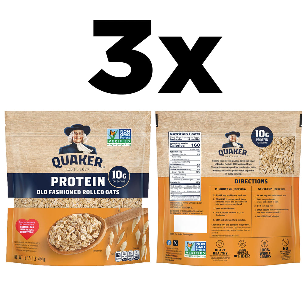 Quaker Protein Oats made from whole grains with fiber