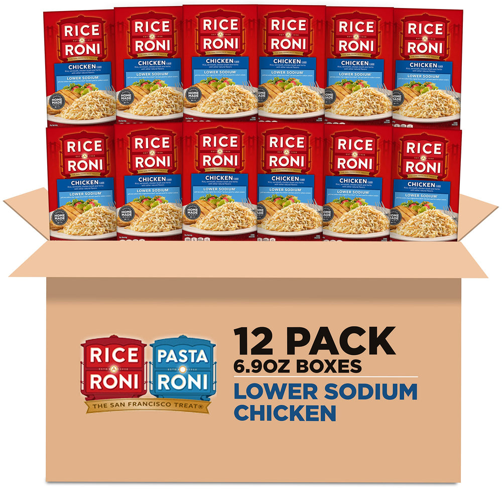 Quaker Rice-A-Roni lower sodium chicken box for quick meals.