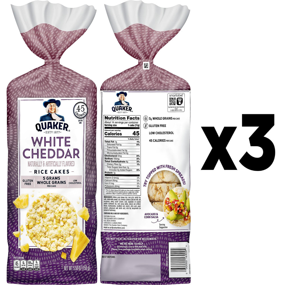 Quaker Rice Cakes White Cheddar closeup, showcasing light, crunchy texture.