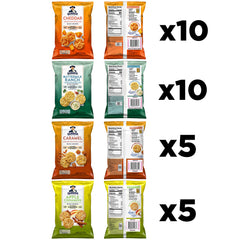 Quaker Rice Crisps cheddar flavor, ideal with dips or toppings.