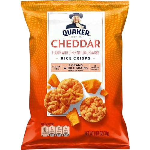 Quaker Rice Crisps Cheddar toppings with fruits and veggies for snacks.