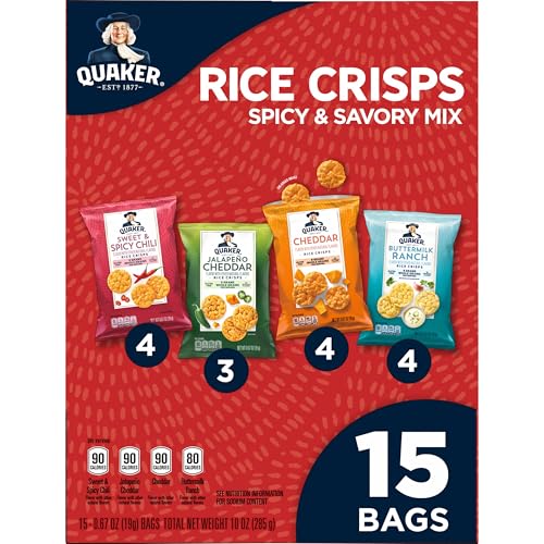 Quaker Rice Crisps jalapeño cheddar snack pack emphasizing savory crunch for lunch