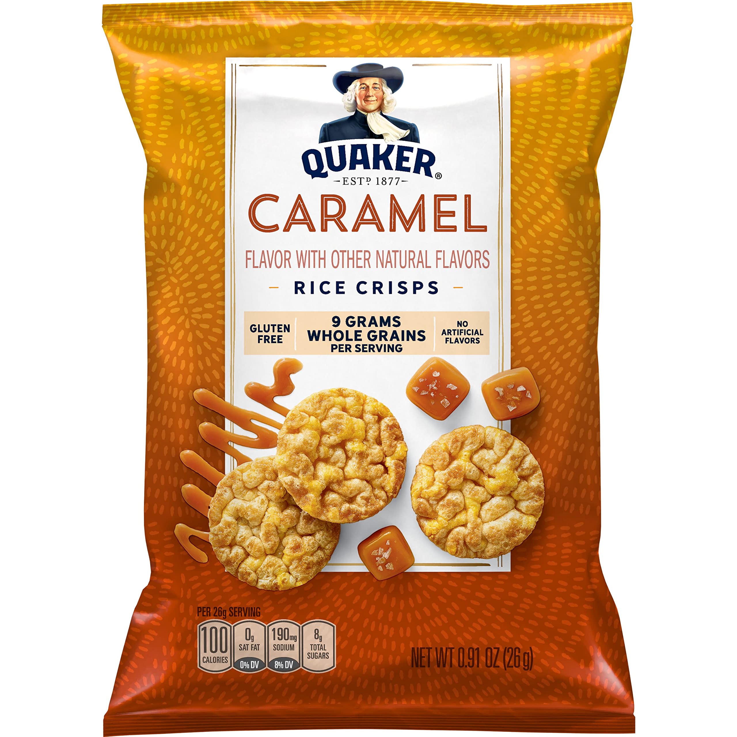Quaker Rice Crisps on pantry shelf, convenient anytime craving satisfaction.