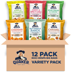 Quaker Rice Crisps variety-pack packaging, a convenient on-the-go snack option.