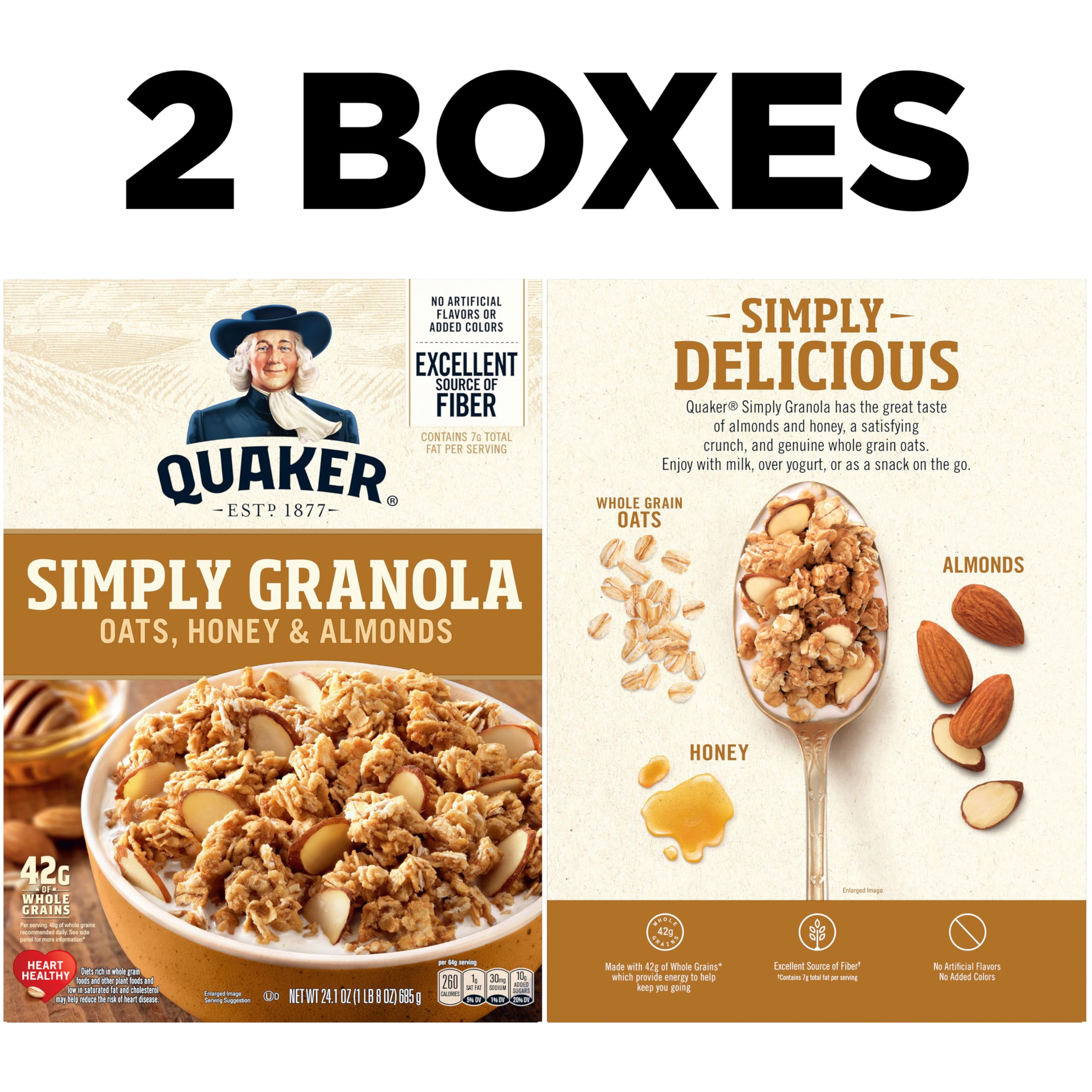 Quaker Granola Honey & Almond in a bowl with honey drizzle.