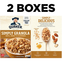Quaker Granola Honey & Almond in a bowl with honey drizzle.
