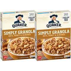 Quaker Simply Granola Honey & Almond box front view, a quick breakfast option.