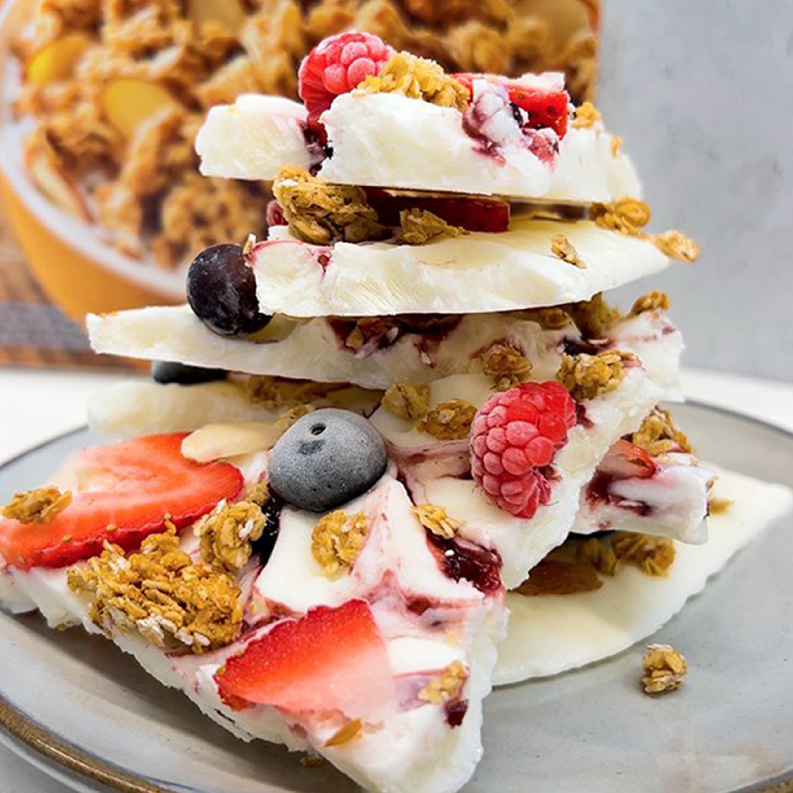 Close-up of oats and sliced almonds in Quaker granola.