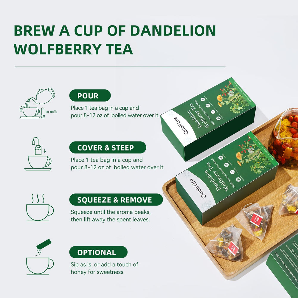 QualiLife Dandelion Wolfberry Tea hot steep method for quick ritual
